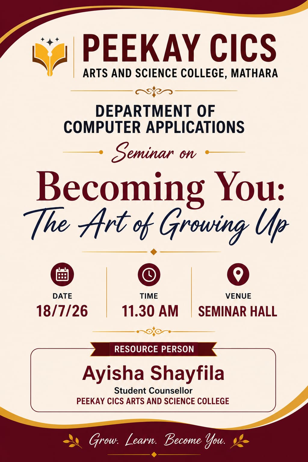 Seminar on “Becoming You: The Art of Growing Up”