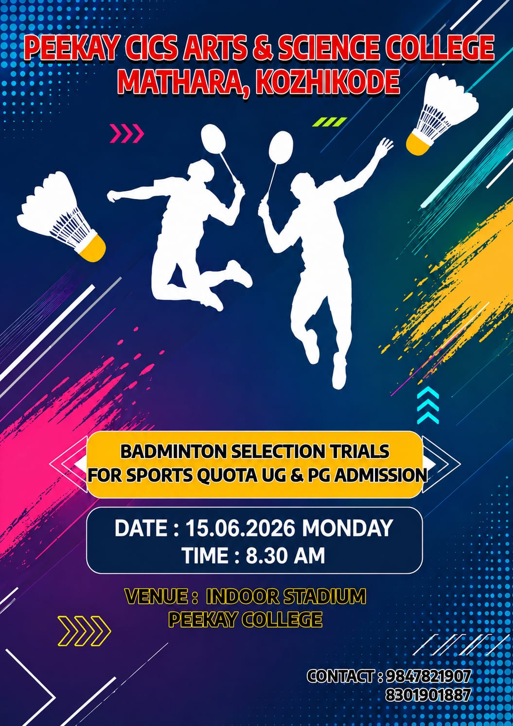 Badminton Selection Trials for Sports Quota Admission